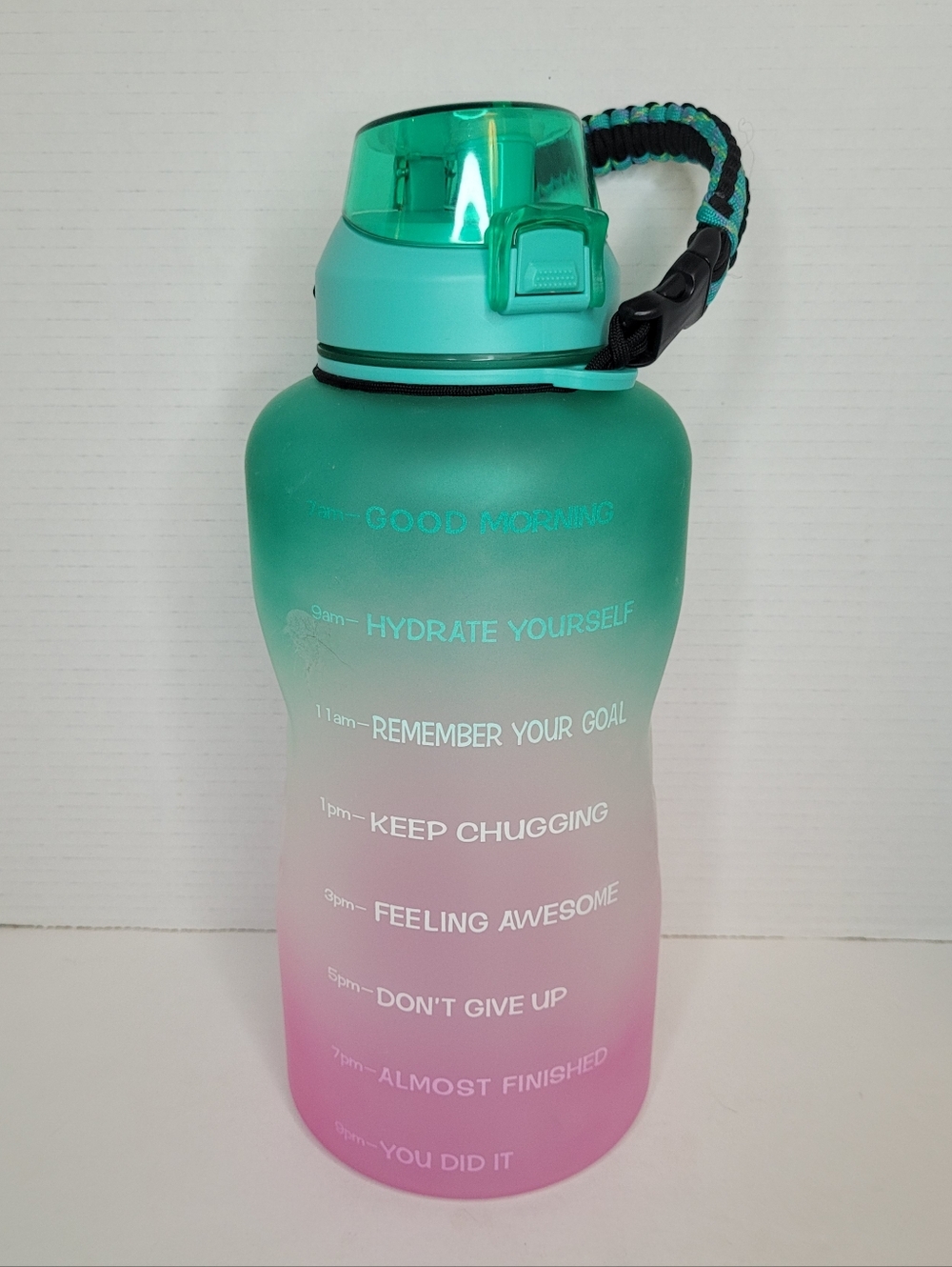 Hydrate Motivational Ombre Water Bottle Unisex Huge Teal Pink Workout NWOT